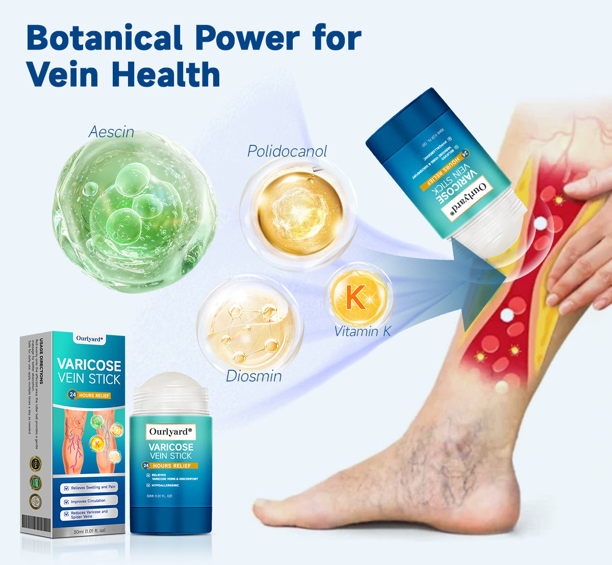 🧖‍♀️Targets Varicose Veins, Spider Veins, Leg Swelling, and Leg Fatigue. Ourlyard® Varicose Vein Stick Delivers Incredible Relief. Don't Miss 30% Off Today!